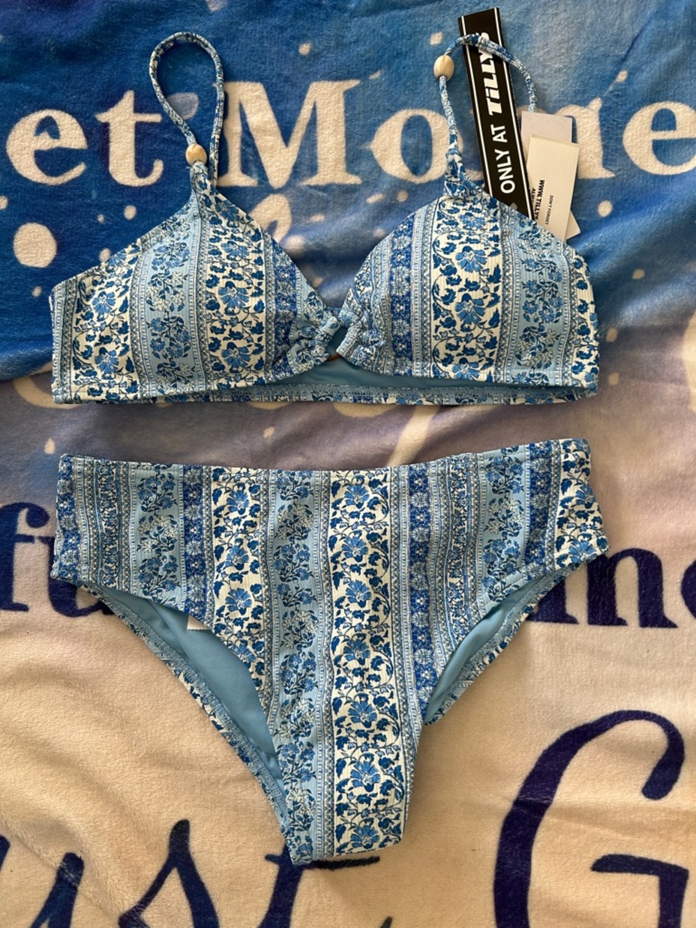 Girls' Blue Patterned Two-Piece Swim Bikini